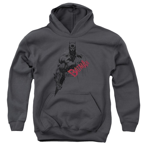 Batman Sketch Bat Red Logo Youth Hoodie
