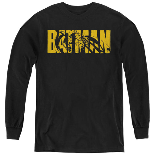 The Batman Text on Black Youth Long Sleeve T-Shirt