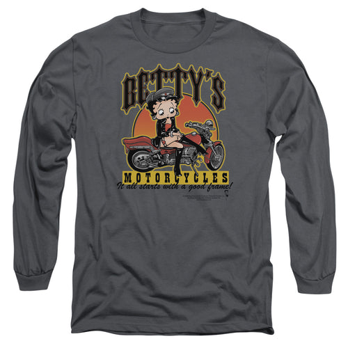 Betty Boop Betty's Motorcycles Charcoal Long Sleeve T-Shirt