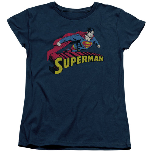Superman Flying Over Womens T-Shirt