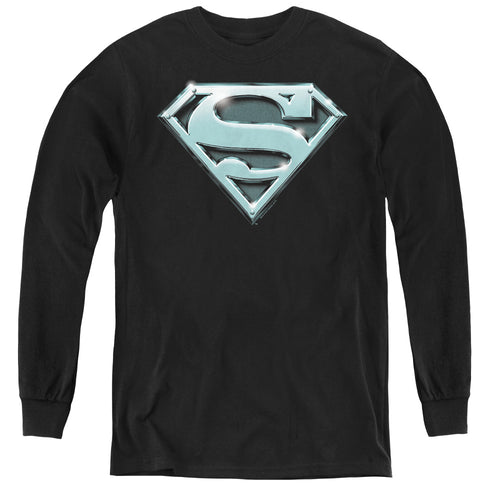 Superman Chrome Shield Youth Long Sleeve T-Shirt