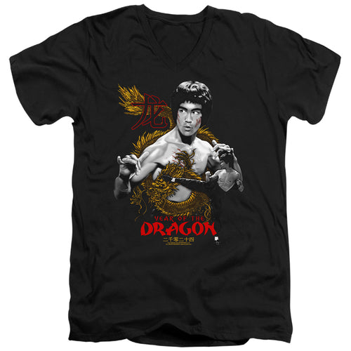 Bruce Lee Golden Year of the Dragon V-Neck T-Shirt
