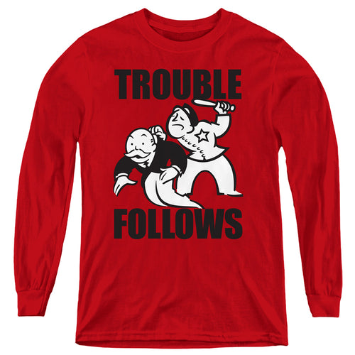 Monopoly Trouble Follows Evergreen Youth Long Sleeve T-Shirt