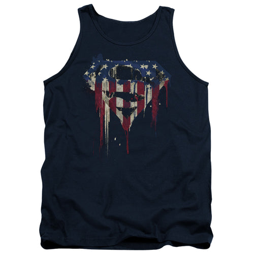 Superman Bleeding Shield Navy Tank Top