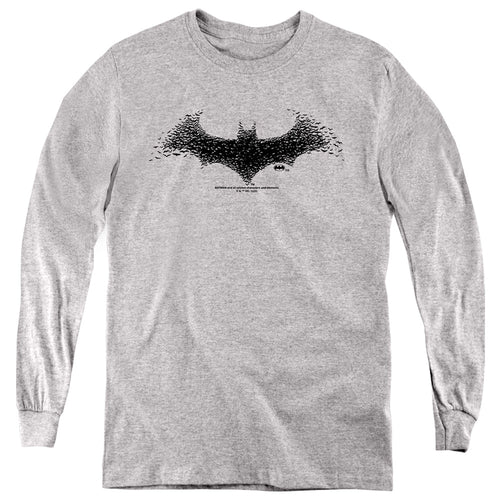 Batman Bat Swarm Logo on Athletic Heather Youth Long Sleeve T-Shirt