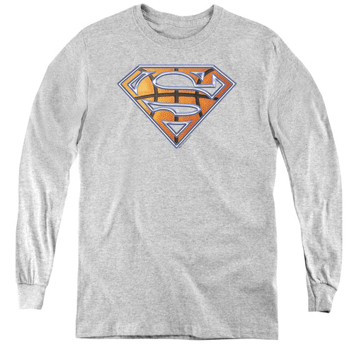 Superman Basketball Shield Youth Long Sleeve T-Shirt