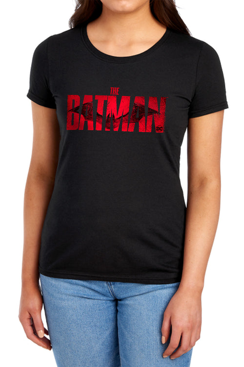 The Batman Crimson Drawn Bat Logo Womens T-Shirt