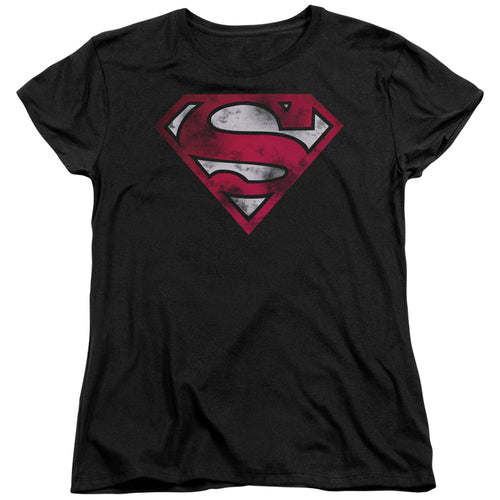 Superman War Torn Shield Womens T-Shirt