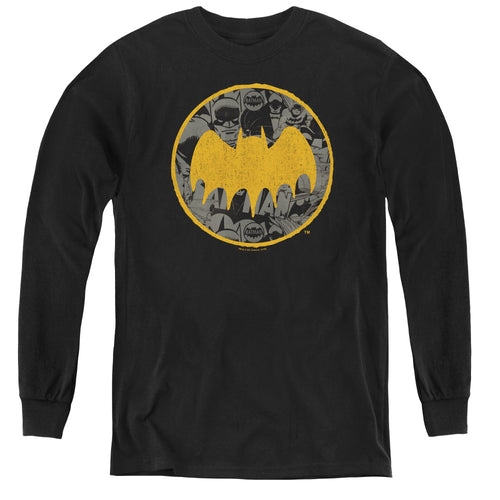 Batman Vintage Symbol Collage Youth Long Sleeve T-Shirt