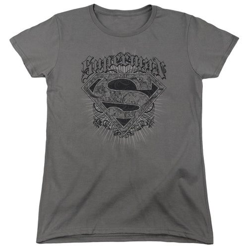 Superman Scrolling Shield Womens T-Shirt