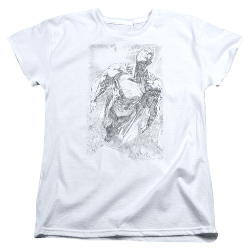 Superman Exploding Space Sketch Womens T-Shirt