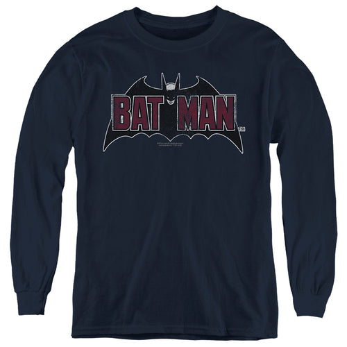 The Batman Vintage Bat Logo on Navy Youth Long Sleeve T-Shirt