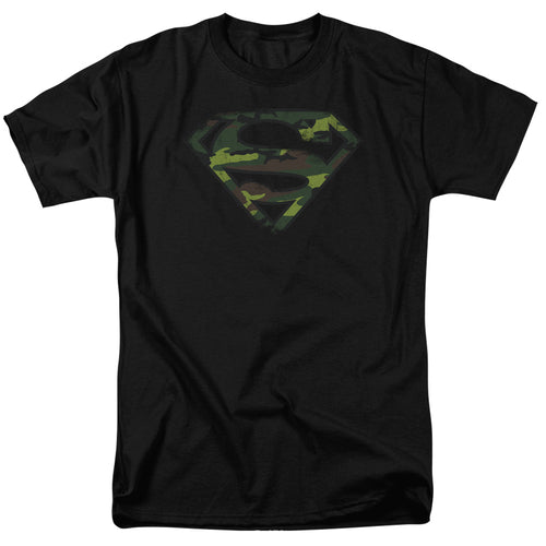 Superman Distressed Camo Shield Black T-Shirt