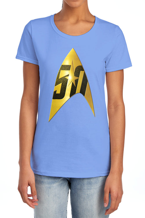 Star Trek 50th Anniversary Delta Carolina Blue Womens T-Shirt