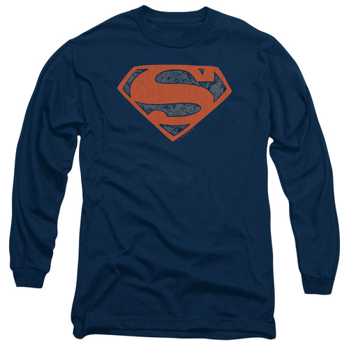 Superman Vintage Shield Collage Navy Long Sleeve T-Shirt