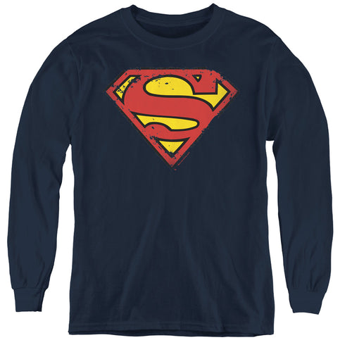 Superman Distressed Shield Youth Long Sleeve T-Shirt