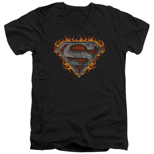 Superman Iron Fire Shield V-Neck T-Shirt