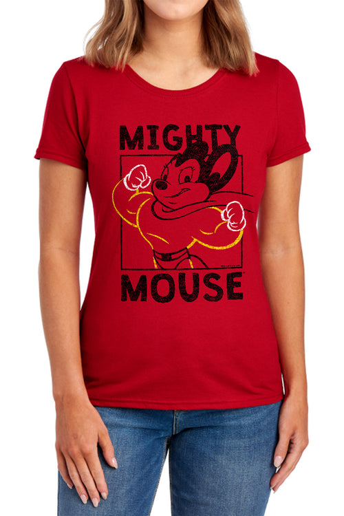 Mighty Mouse Break the Box Womens T-Shirt