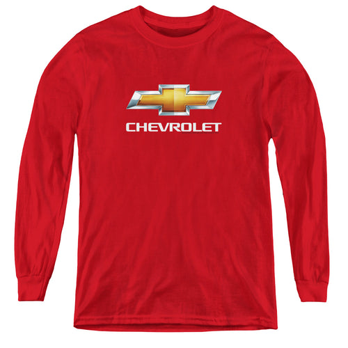 Chevy Bowtie Stacked Red Youth Long Sleeve T-Shirt