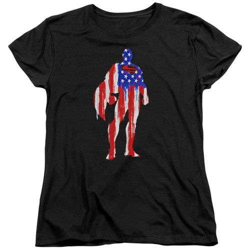 Superman Flag Silhouette Womens T-Shirt
