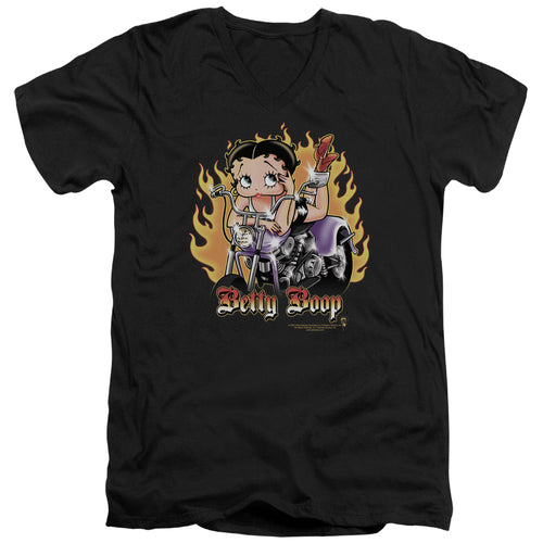 Betty Boop Biker Flames Boop V-Neck T-Shirt