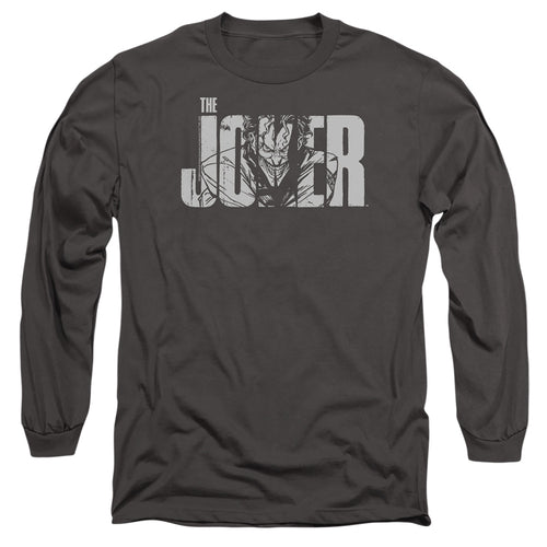 The Batman Joker Text on Gray Long Sleeve T-Shirt