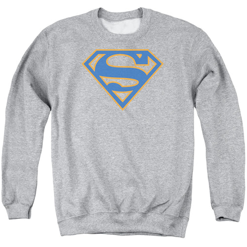Superman Blue & Orange Shield Athletic Heather Crewneck Sweatshirt