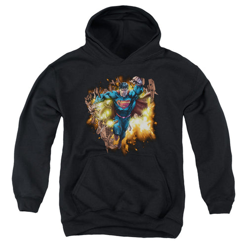 Superman Blasting Through Youth Hoodie