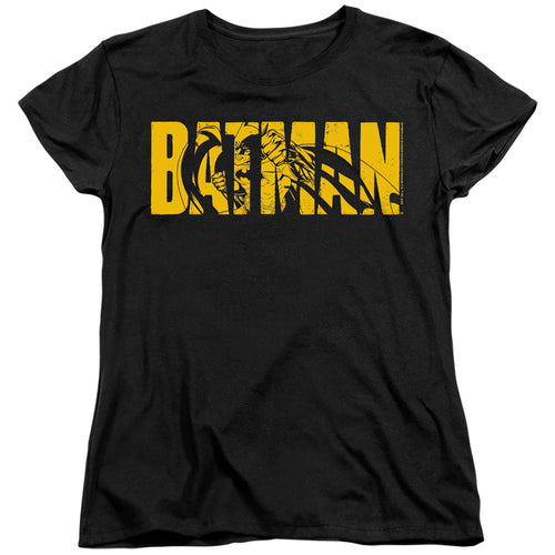 The Batman Text on Black Womens T-Shirt