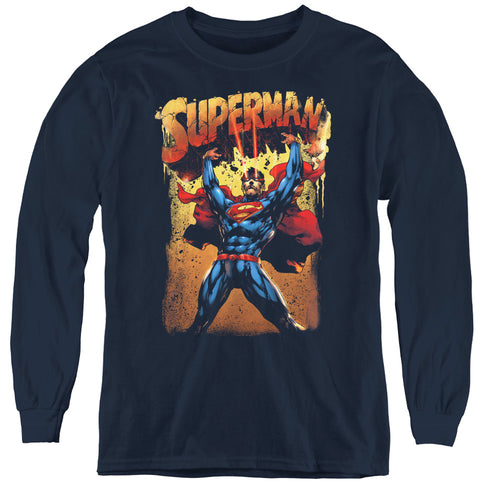 Superman Lift Up Navy Youth Long Sleeve T-Shirt
