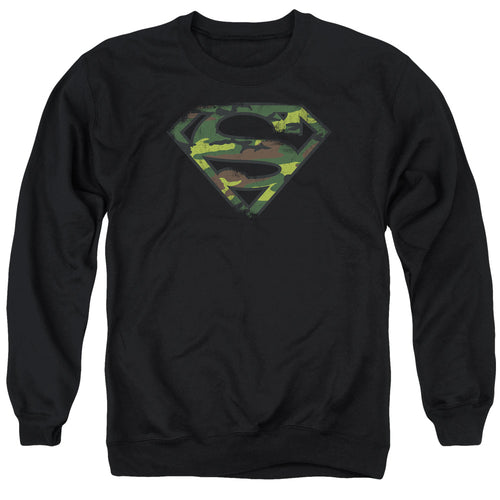 Superman Distressed Camo Shield Black Crewneck Sweatshirt