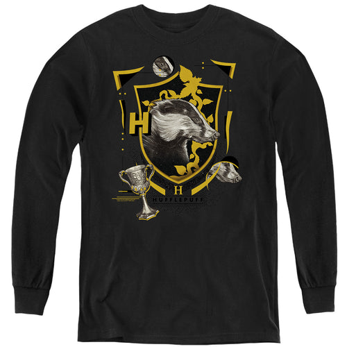 Harry Potter Hufflepuff Magicial Mischief Level Up Crest Youth Long Sleeve T-Shirt