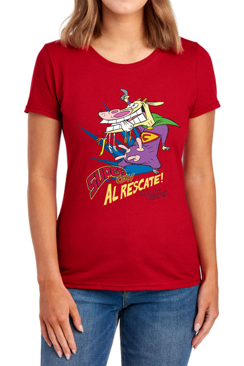 Cow and Chicken Super Cow Womens T-Shirt