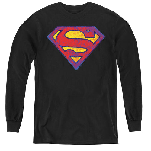Superman Sm Neon Distress Logo Youth Long Sleeve T-Shirt