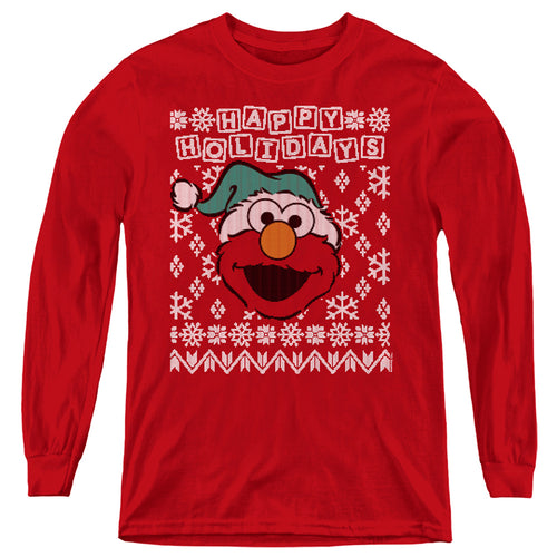 Sesame Street Elmo Ugly Christmas Youth Long Sleeve T-Shirt