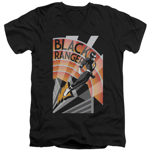 Mighty Morphin Power Rangers Black Ranger Deco V-Neck T-Shirt