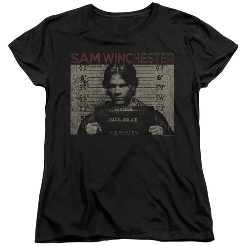 Supernatural Sam Winchester Mug Shot Womens T-Shirt
