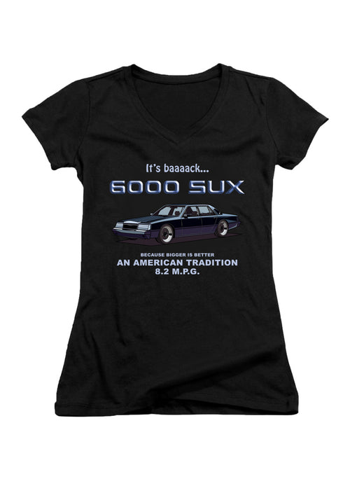 Black 6000 SUX Bigger is Better Juniors V-Neck T-Shirt