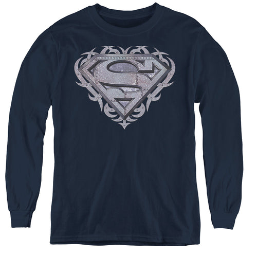 Superman Tribal Steel Shield Youth Long Sleeve T-Shirt