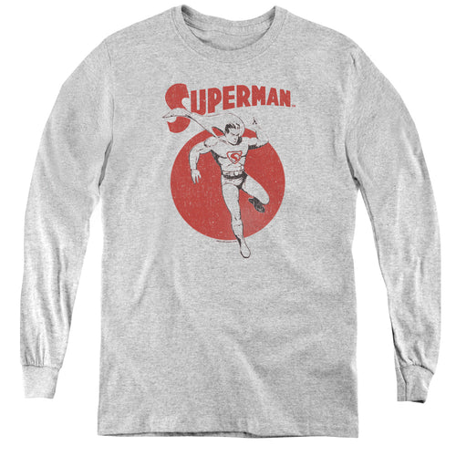 Superman Vintage Sphere Athletic Heather Youth Long Sleeve T-Shirt