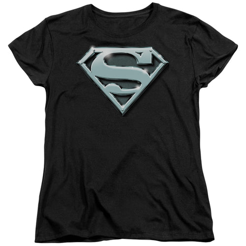 Superman Chrome Shield Womens T-Shirt