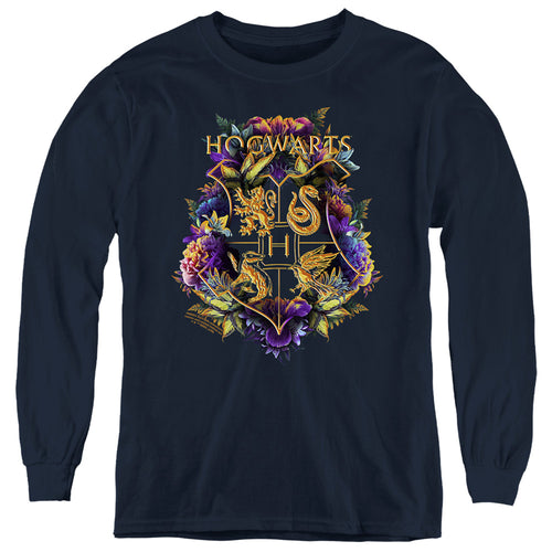 Harry Potter Hogwarts Floral Crest Youth Long Sleeve T-Shirt