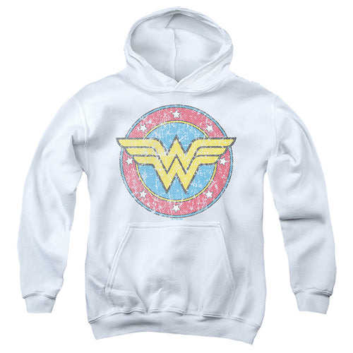 Wonder Woman Classic Circle Logo on White Youth Hoodie