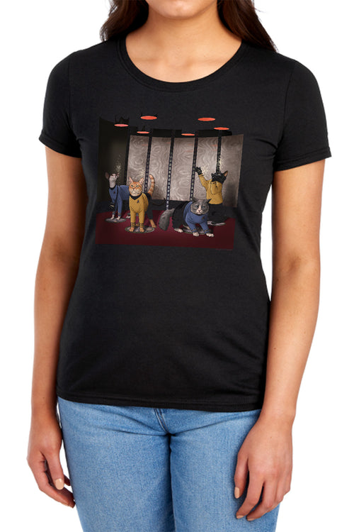 Star Trek Cats Beam Meow Up Womens T-Shirt