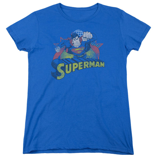 Justice League Superman Rough Distress Womens T-Shirt