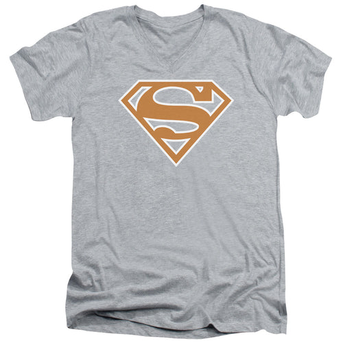 Superman Burnt Orange&white Shield V-Neck T-Shirt