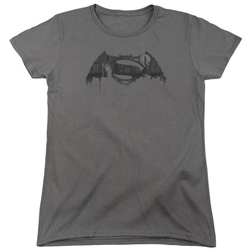 Batman v Superman Cityscape Logo Womens T-Shirt