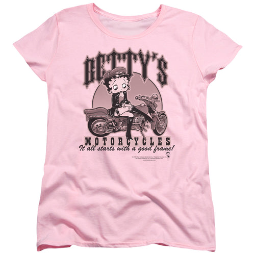 Betty Boop Betty's Motorcycles Pink Womens T-Shirt