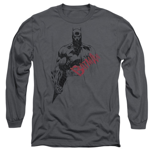 Batman Sketch Bat Red Logo Long Sleeve T-Shirt