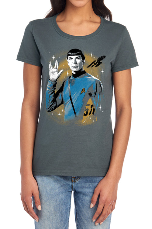 Star Trek Spock Live Long 50th Womens T-Shirt